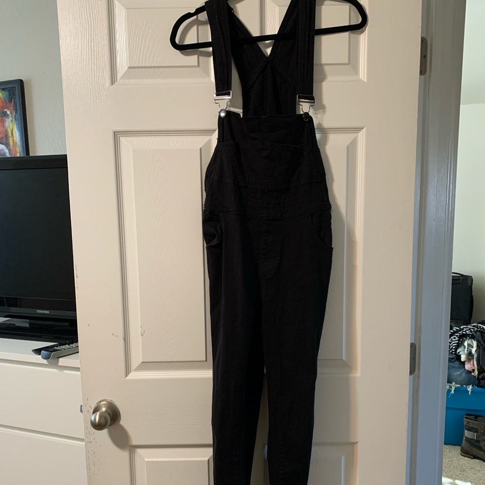 Black denim overalls - pants